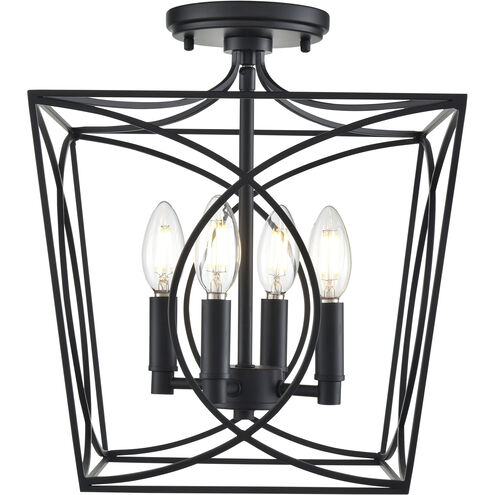 Tracy 4 Light 12 inch Matte Black Indoor Semi-Flush Ceiling Light